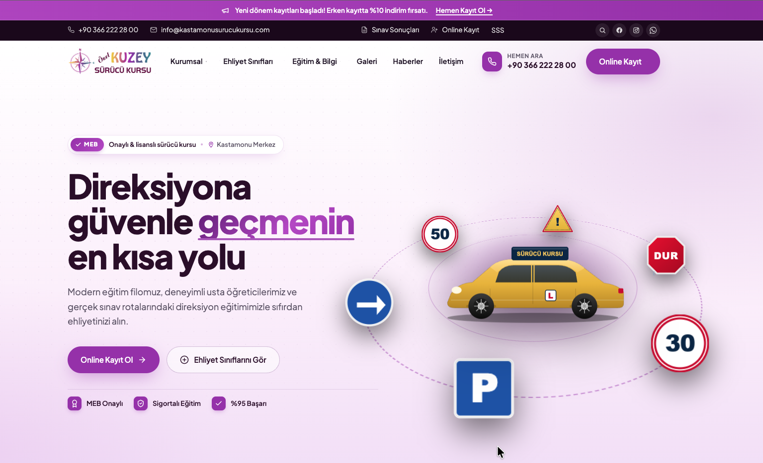 Özel Kuzey Sürücü Kursu web sitesi ekran görüntüsü