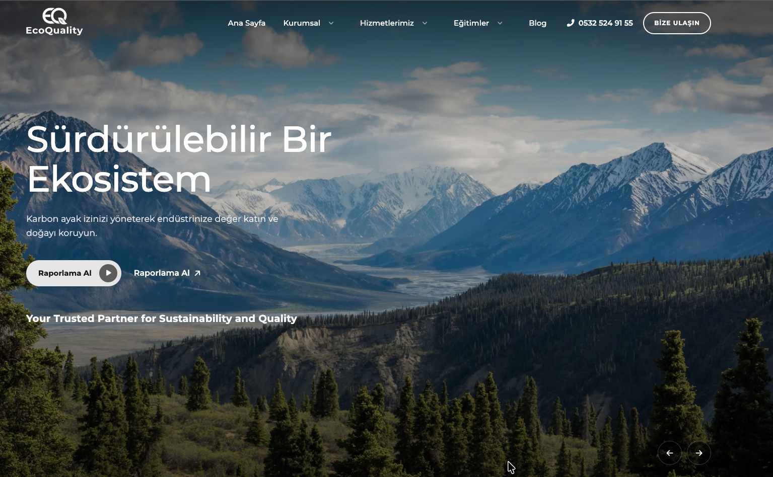 EcoQuality sürdürülebilirlik web sitesi ekran görüntüsü
