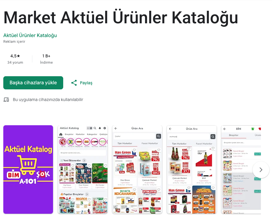 Market Aktüel Ürünler Kataloğu Google Play sayfası